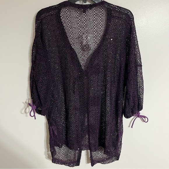 Kaktus Women's Size 2XL Purple Open-Weave Button Cover Up 3/4 Sleeves Boho-Chic - Picture 11 of 11